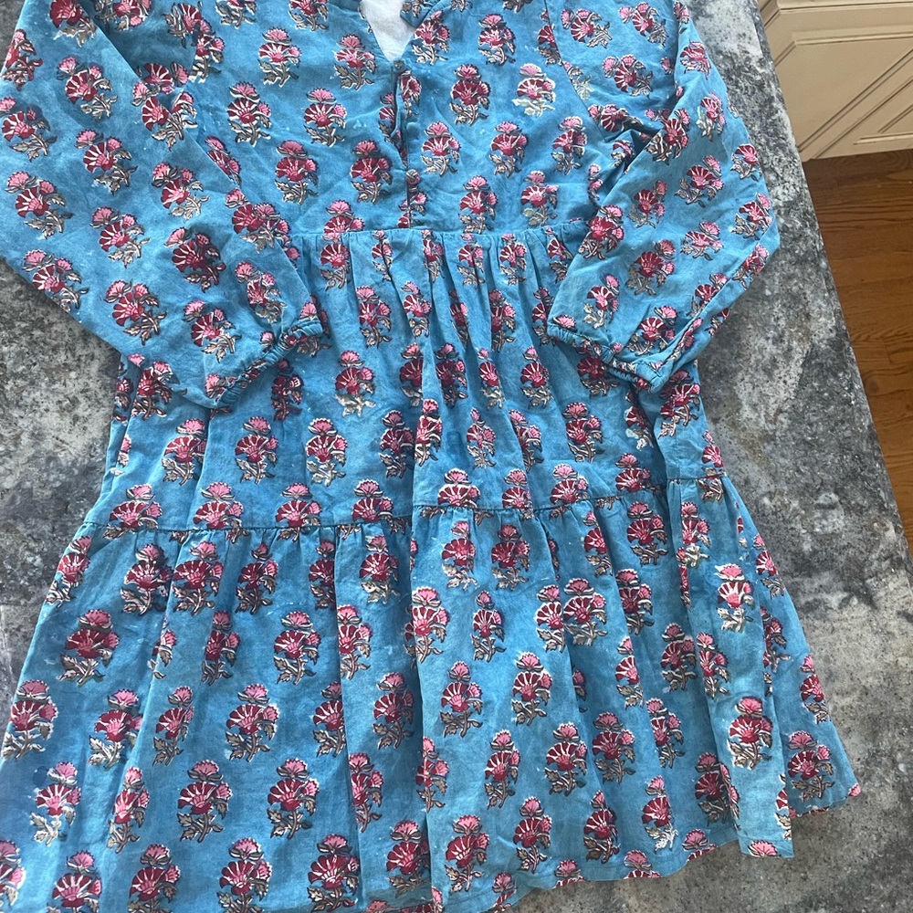 Floral Print girls summer! Dress in Blue and Pink beautiful fabric from India